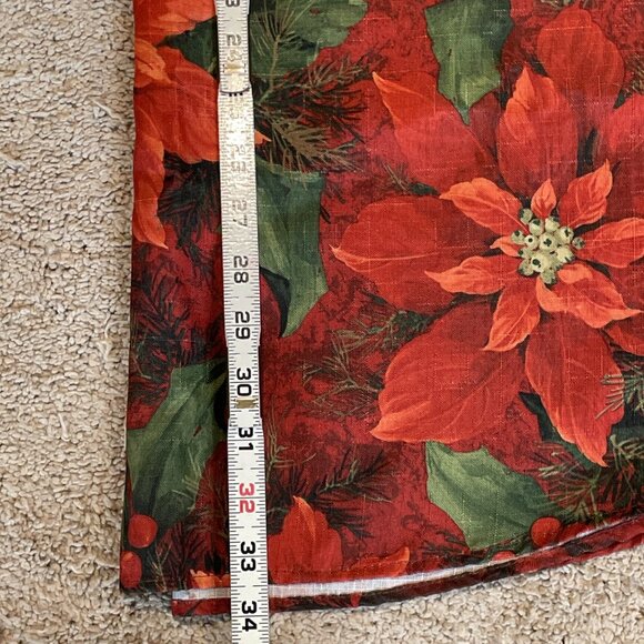 Vintage Christmas Poinsettia Round Tablecloth 66" Red Colorful Holiday EUC - Picture 4 of 4